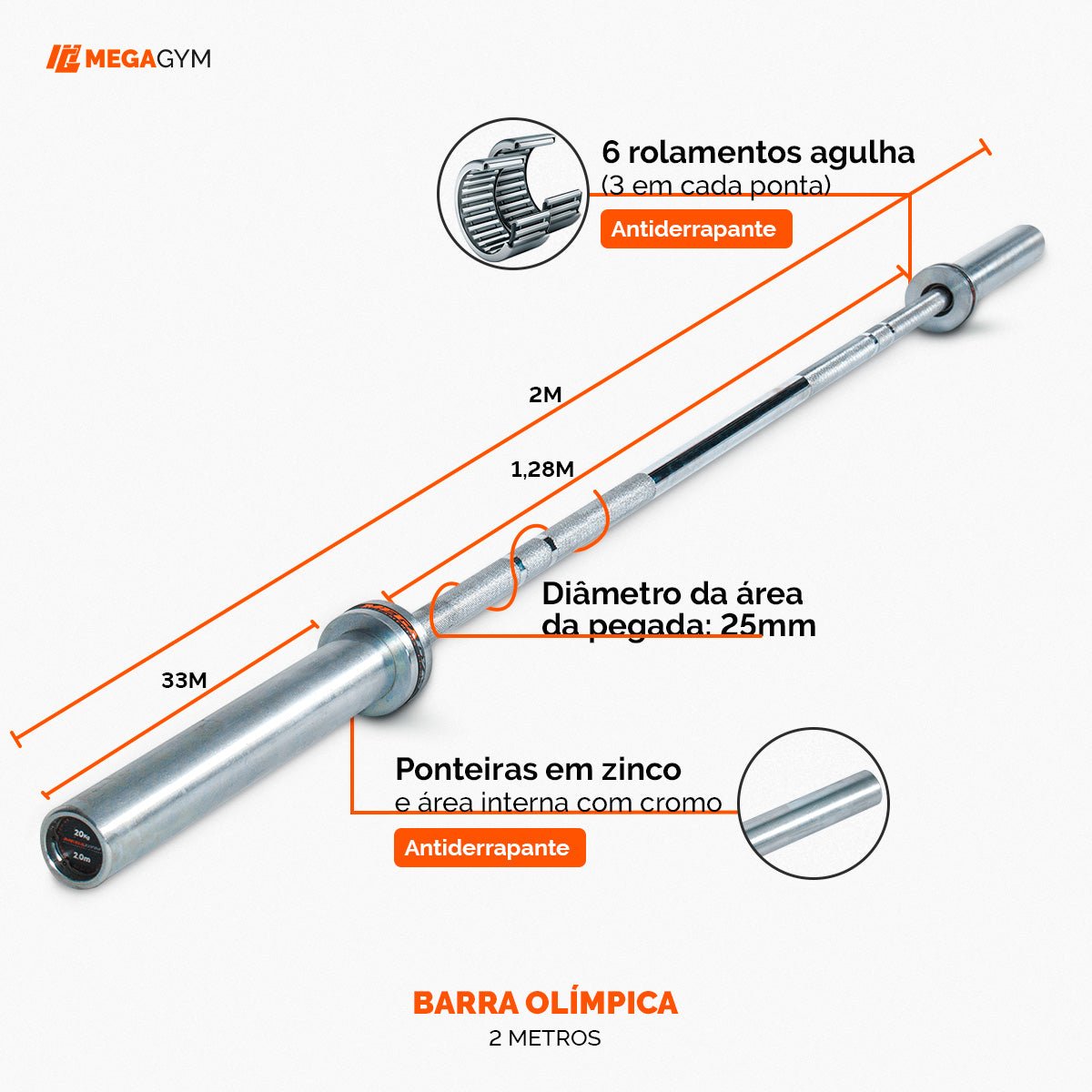 Barra Olímpica Feminina 2,00M Cromada - Imagem 3